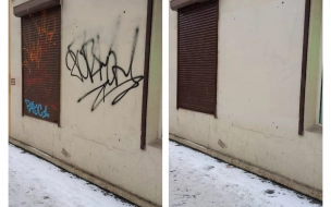 На этой неделе в центре Петербурга коммунальщики очистили от граффити фасады исторических домов 