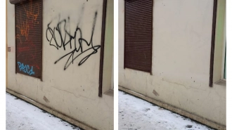 На этой неделе в центре Петербурга коммунальщики очистили от граффити фасады исторических домов 