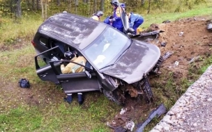 На Мурманском шоссе  спасатели вытаскивали из поврежденного авто водителя и пассажира