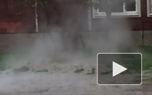 В Купчино около школы из-под земли забил гейзер с кипятком 