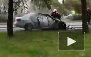 Сгоревший под Сестрорецком Mercedes попал на видео