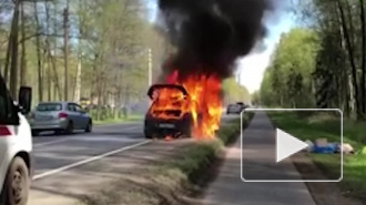 Видео: на Приморском шоссе сгорел автомобиль