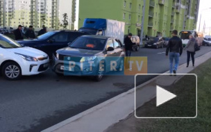 Видео: На Муринской дороге машины объезжают ДТП по тротуару