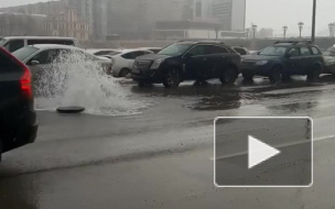 Появилось видео фонтана воды на Петроградской набережной