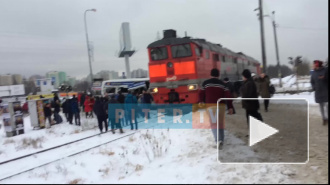 Видео: на Дыбенко поезд столкнулся с пассажирской маршруткой