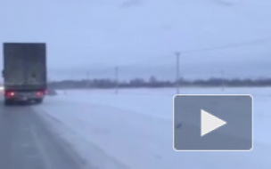 Под Тобольском автокран снес стрелой с дороги автобус