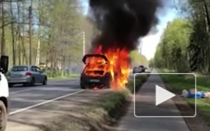 Видео: на Приморском шоссе сгорел автомобиль