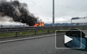 Видео: на севере КАД сгорела "Газель"