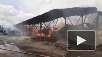 Пожарные тушат ангар в промзоне Пикалево 