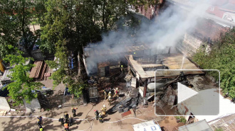 Появилось видео пожара на Черняховского с высоты птичьего полета