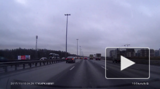 Появилось видео с места ДТП на КАД, ставшего причиной пробки на 6 км