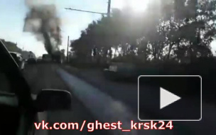 Появилось видео горящего автобуса с пассажирами в Красноярске
