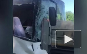 Опубликовано видео с места аварии на Кубани, где пассажирский автобус протаранил грузовик