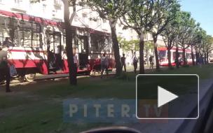 Видео: петербуржцам пришлось идти пешком до "Новочеркасской" из-за пробки из трамваев